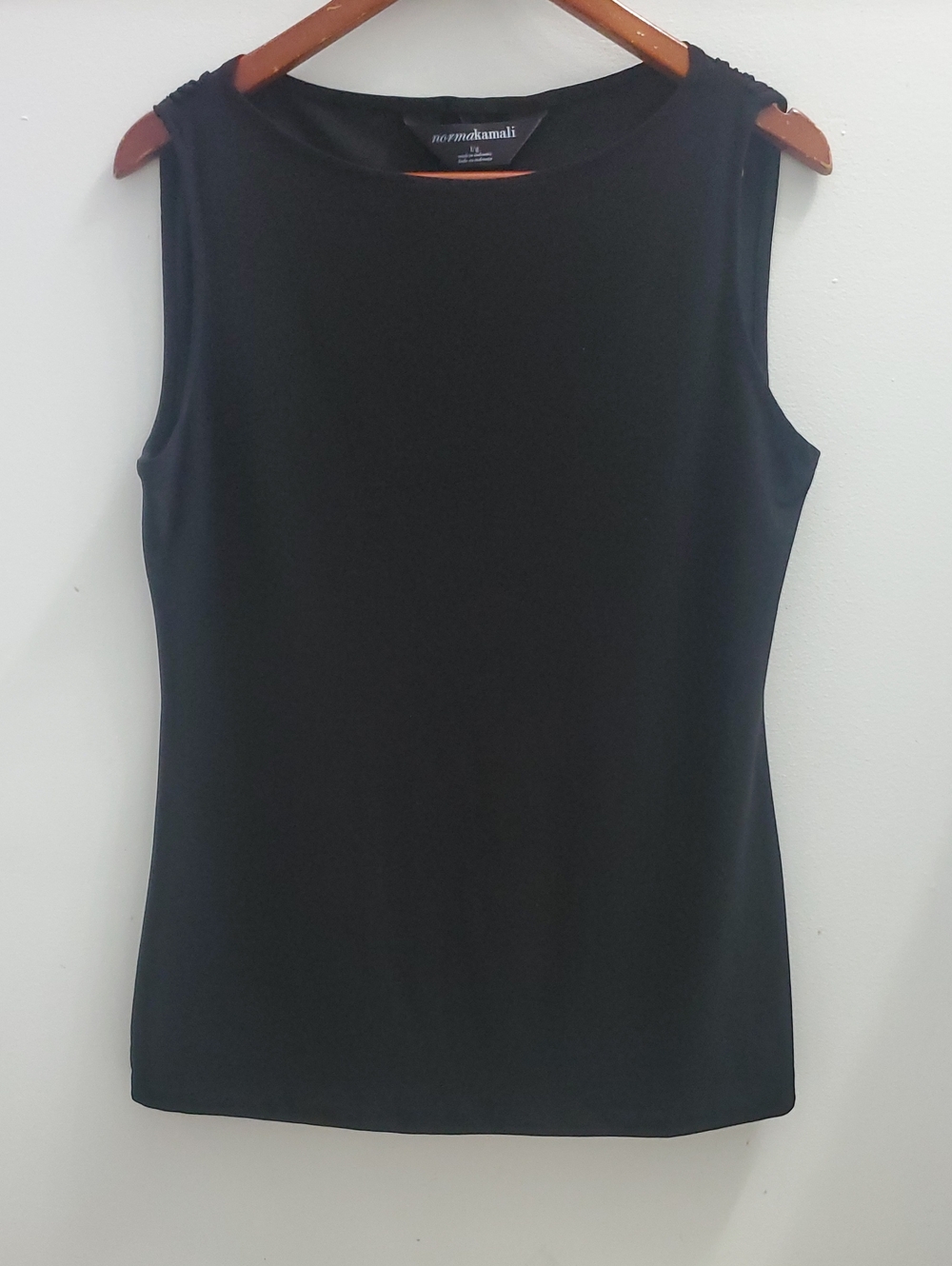 Norma Kamali Black Shell Tank Top Size Large Ruched Shoulder